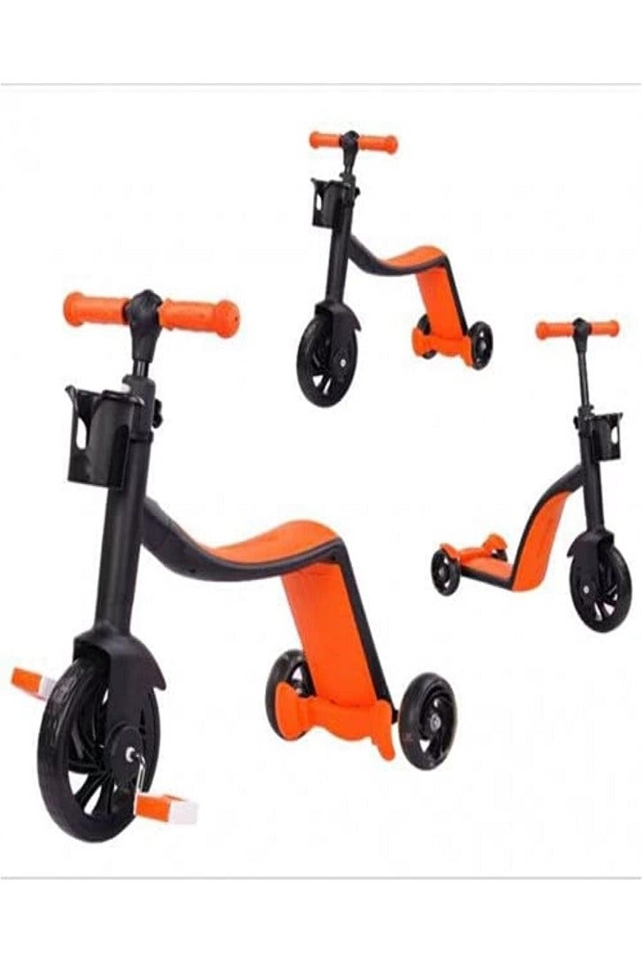 3-in-1 Convertible Kids Scooter and Tricycle – Foldable Ride-On Toy with Adjustable Seat and Handlebar – Balance Bike, Pedal Trike & Kick Scooter in One – For Toddlers and Preschoolers (Orange)  - Image 1