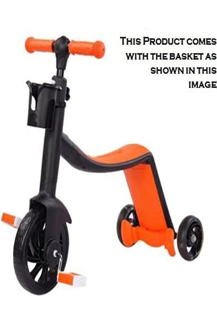 3-in-1 Convertible Kids Scooter and Tricycle – Foldable Ride-On Toy with Adjustable Seat and Handlebar – Balance Bike, Pedal Trike & Kick Scooter in One – For Toddlers and Preschoolers (Orange)  - Image 2