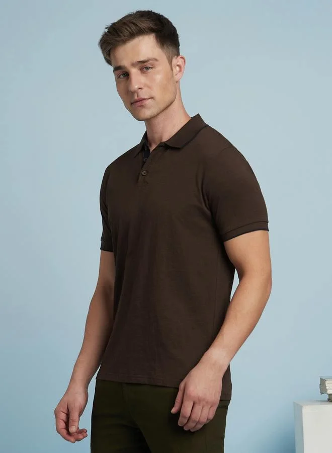 Dennis Lingo Men's Chicory Coffee Single Jersey Solid Pattern Regular Fit T-Shirt