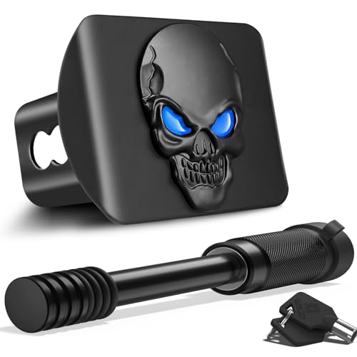 OGYE Metal Skull 3D Emblem Hitch Cover Fits 2" Receivers(with 5/8" Pin Dia Anti-Theft Trailer Hitch Lock,Blue Eye) - Image 1