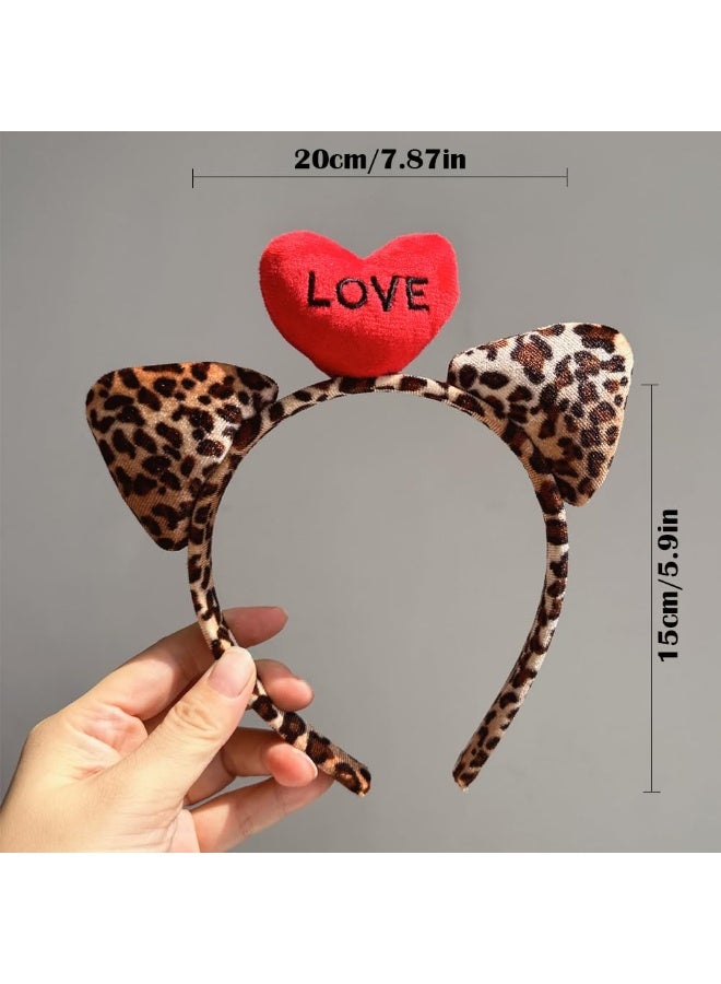Valentine's Day Leopard Print Cat Ear Headband Hairband Hair Accessories Gift For Date Dinner Party Supplies - Image 2