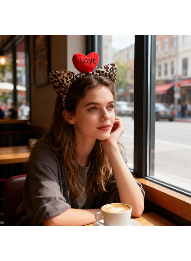 Valentine's Day Leopard Print Cat Ear Headband Hairband Hair Accessories Gift For Date Dinner Party Supplies - Image 3