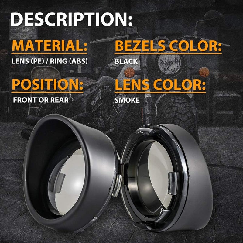 NATGIC Motorcycle Turn Signal Bezels Lens Cover - Black Cover & Smoke Lens (2 Pcs) - Image 2
