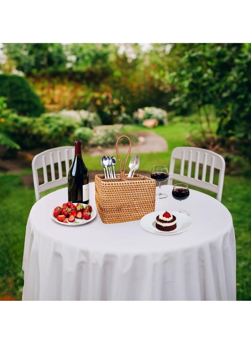 XiuWoo Rustic Rattan Utensil Holder with 4 Compartments, Woven Flatware Caddy, Silverware Organizer for Kitchen, Parties, Picnics, and Camping, Easy Storage Design - Image 5