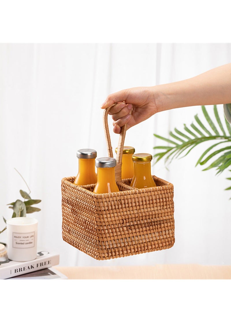 XiuWoo Rustic Rattan Utensil Holder with 4 Compartments, Woven Flatware Caddy, Silverware Organizer for Kitchen, Parties, Picnics, and Camping, Easy Storage Design - Image 4