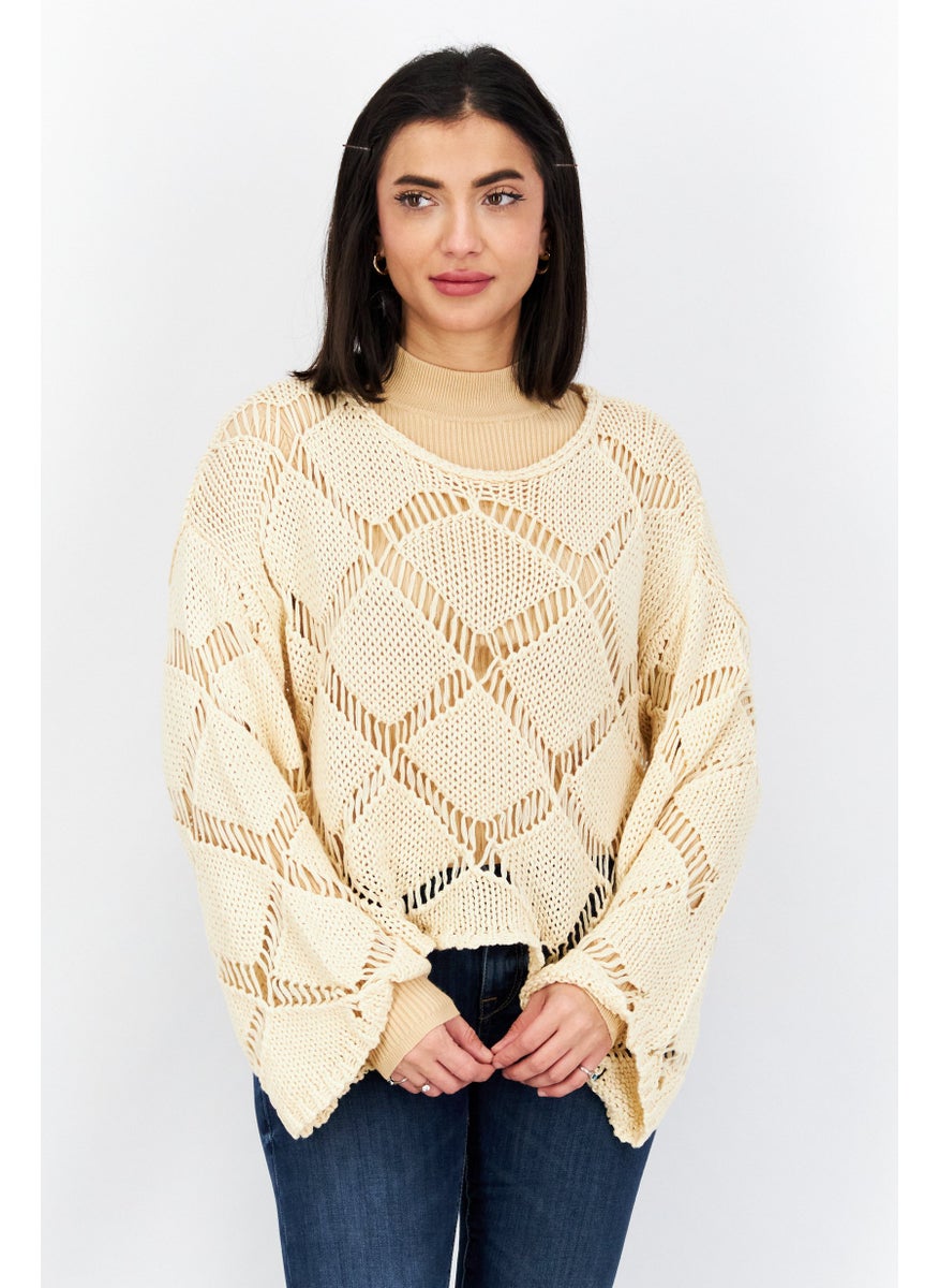 Women Round Neck Knitted Sweaters, Beige - pzsku/Z75B509C30F71B70FE2EDZ/45/_/1724351388/3083aeeb-4fbb-4599-ae1e-e0cc35deb2e0