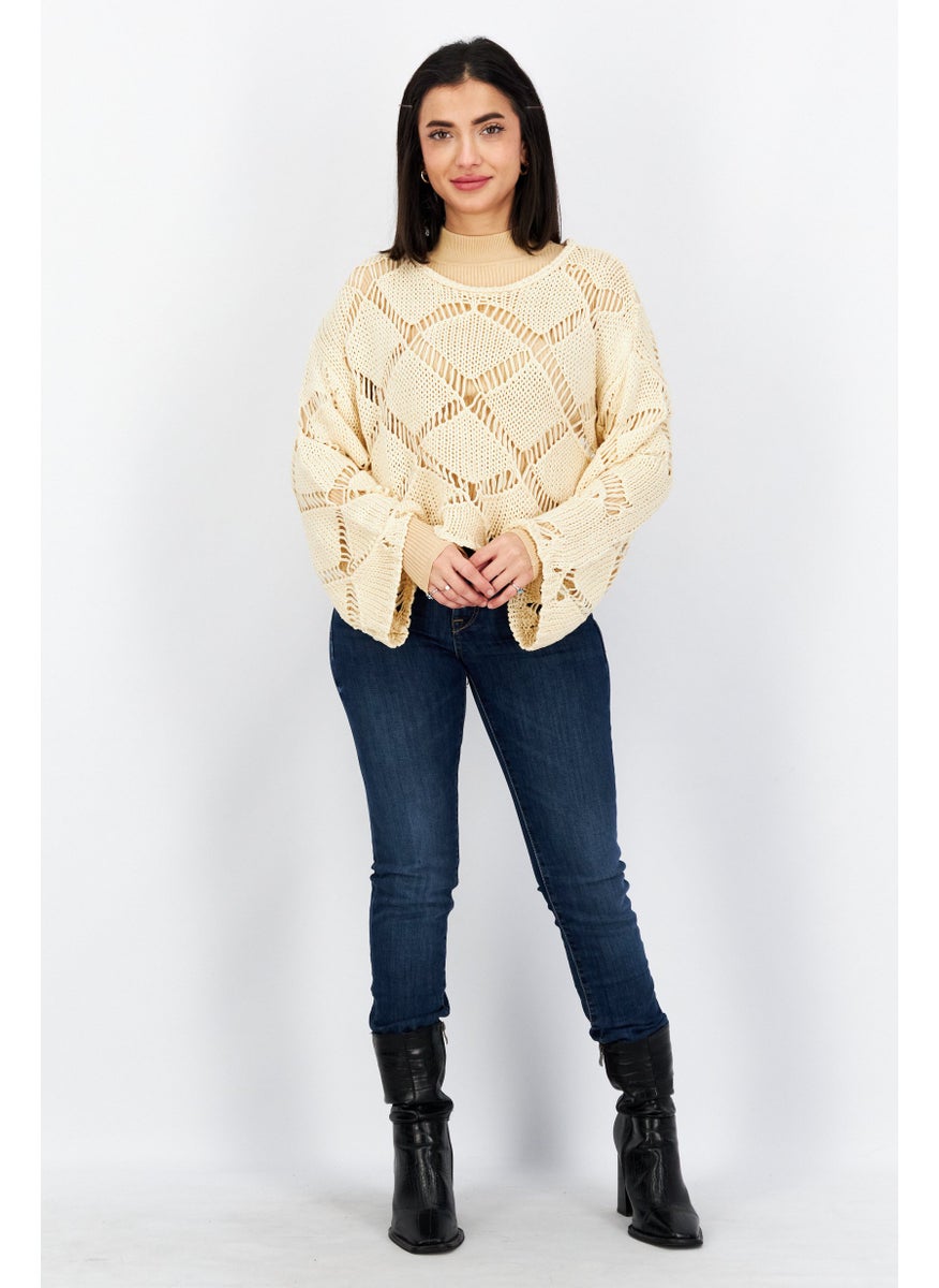 Women Round Neck Knitted Sweaters, Beige - pzsku/Z75B509C30F71B70FE2EDZ/45/_/1739715350/fb068db4-c0ef-4a3b-99f3-2a6f786cf0de