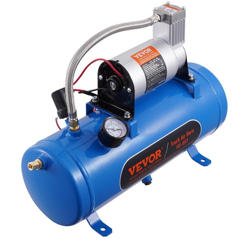VEVOR 12V Air Compressor with 1.6 Gallon Tank, Train Horn Compressor, 120 psi Working Pressure, Inflating Tires, Air Mattresses - Image 1