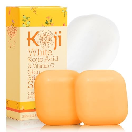 Koji White Kojic Acid & Vitamin C Brightening Soap, Hydrating Face & Body For Radiant Glow Skin, Nourishing, Moisturizing, Even Tone Cleansing Bar, Vegan, Paraben-Free, 2.82 oz (2 Bars)