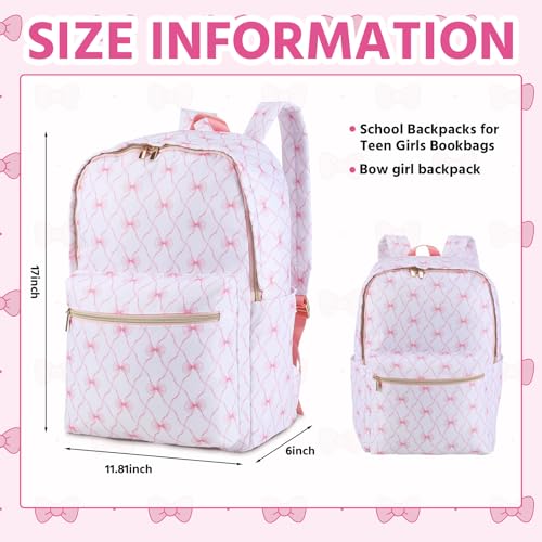 Cosblank Coquette Pink Bow Backpack Preppy Kawaii Backpack Cute Medium Size Laptop Bag for Women Waterproof Travel Kawaii Daypack - Image 3