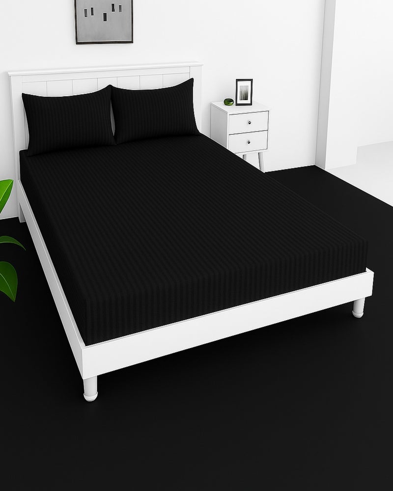 MAXQON Deep Fitted Bed Sheet with 1pc Pillow Cover, Single (90x190+30CM), Color Black - Image 1