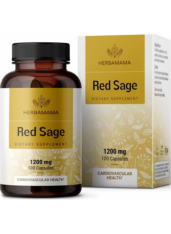 HERBAMAMA Red Sage Capsules Organic Dan Shen Root Powder Supplement Salvia Miltiorrhiza Pills 1200Mg 100 Vegetarian Caps - Image 1