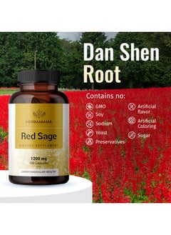 HERBAMAMA Red Sage Capsules Organic Dan Shen Root Powder Supplement Salvia Miltiorrhiza Pills 1200Mg 100 Vegetarian Caps  - Image 5