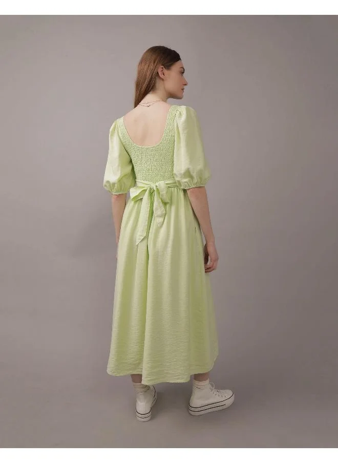 American Eagle Puff Sleeve Belted Dress