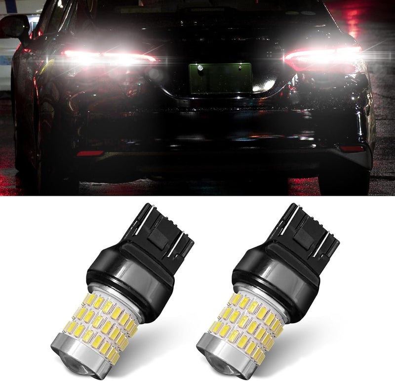 PACLVIO أحدث مصابيح LED 7441 7440 7443 فائقة السطوع ومنخفضة الطاقة 9-30 فولت مع عدسة إسقاط بديلة لمصابيح الفرامل الخلفية والوقوف والإنذار والوقوف والإشارة، عبوة من 2 (أبيض) - Image 1