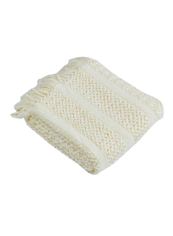 NIBEMINENT Tassels Design Comfy Knitted Blanket cotton White 130x170cm 
