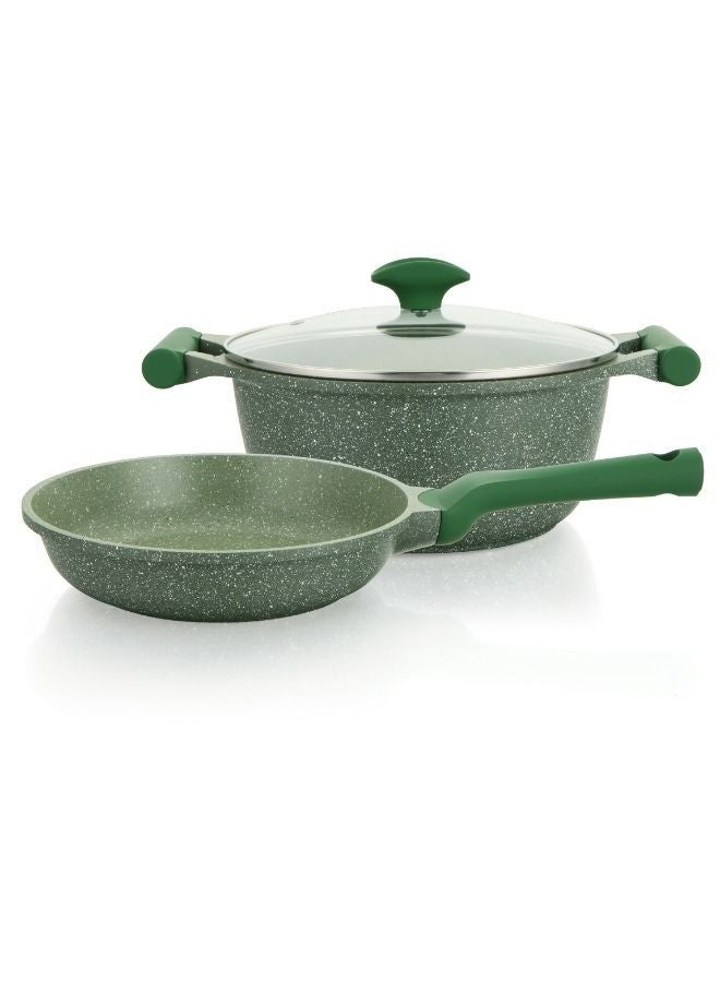 Prestige Essentials Granite Non Stick Set Combo | 26cm Fry Pan + 26cm Casserole With Lid |  Induction Cookware Set 2 Pieces - Green - Image 1