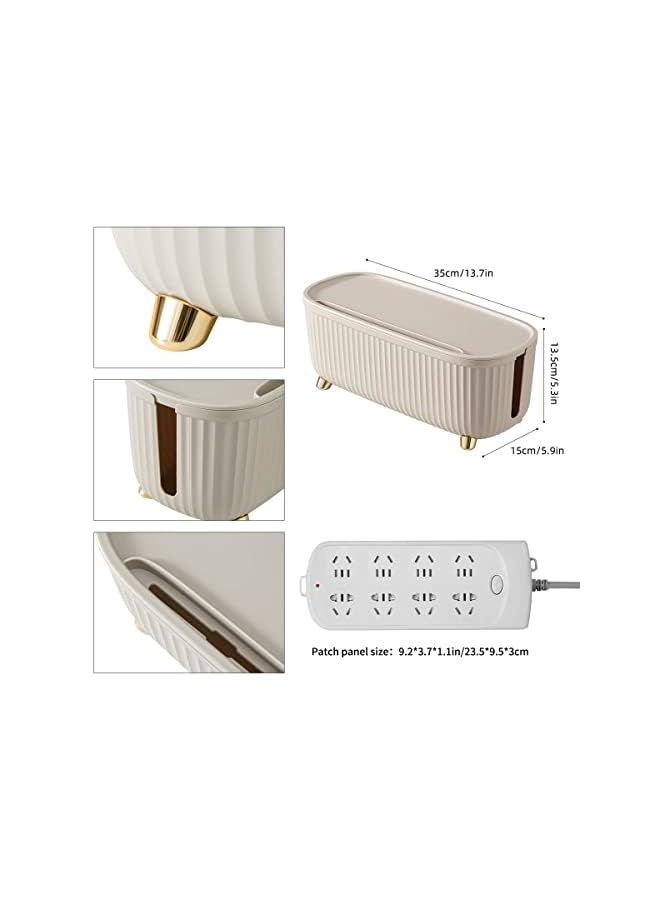 Excefore Cable Management Box Cord Organizer Box 36.5 * 16.5 * 16Cm Insulated Cable Storage Box For Tv Computer Laptop Power Strips Fashionable Power Strip Box For Home Office Light Beige - Image 3