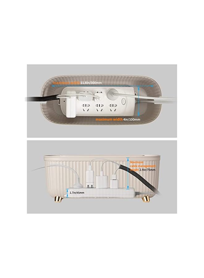Excefore Cable Management Box Cord Organizer Box 36.5 * 16.5 * 16Cm Insulated Cable Storage Box For Tv Computer Laptop Power Strips Fashionable Power Strip Box For Home Office Light Beige - Image 2