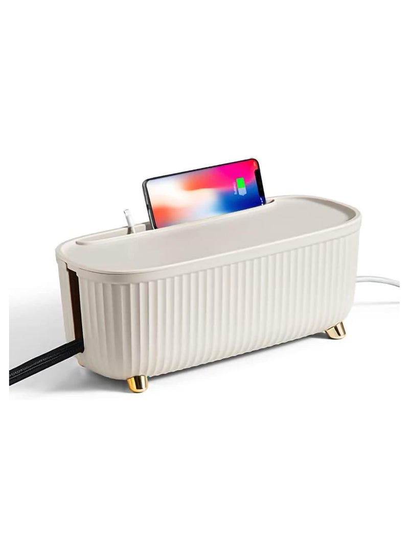 Excefore Cable Management Box Cord Organizer Box 36.5 * 16.5 * 16Cm Insulated Cable Storage Box For Tv Computer Laptop Power Strips Fashionable Power Strip Box For Home Office Light Beige - Image 1