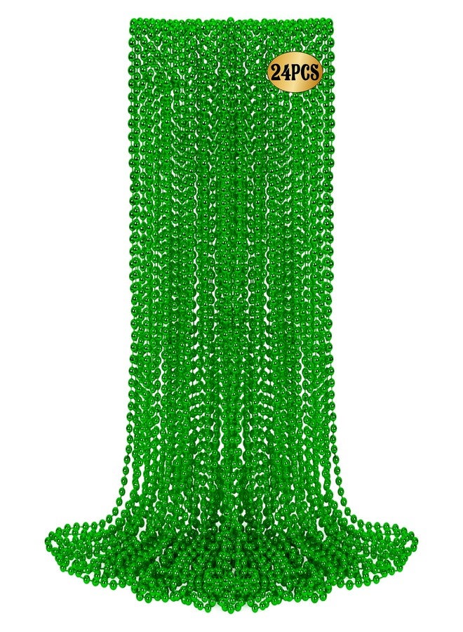 Huskein 24 PCS St Patricks Day Necklace, Green Mardi Gras Beads Bulk, 33" Round Beads St Patricks Day Accessories, Parade Favors for Carnival Decorations Party Favors St. Patricks Decor - Image 1