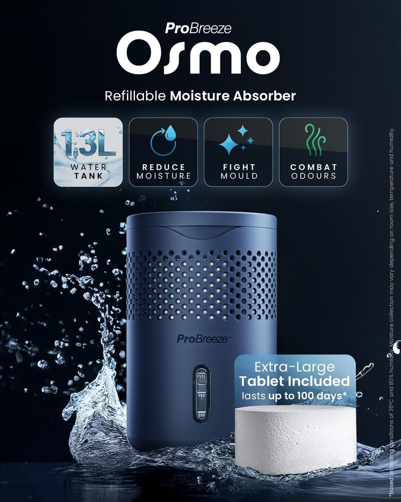 Pro Breeze Osmo Dehumidifier, Silent & Refillable Moisture Absorber for Damp & Condensation at Home, Bedroom, Wardrobe, Car, Mould Remover with 1 Tablet, No Power Required- Proudly designed in the UK - Image 2