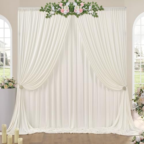 NSSONBEN 10ft x 10ft Wrinkle Free Ivory Backdrop Curtains for Parties, Polyester Photo Backdrop Drapes 2 Panels 5x10ft Background for Wedding Birthday Baby Shower Party - Image 1