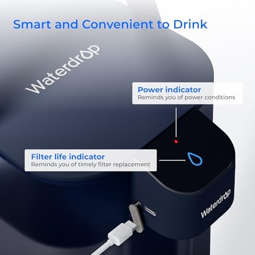 Waterdrop قارورة فلتر الماء الكهربائي ووتر دروب، موزع ماء قابل لإعادة الشحن، نظام سطح المكتب الفوري 200 جالون 15 كوب، معتمد من NSF/ANSI 401&53&42&372، يقلل من PFAS، الرصاص، الكلور، أزرق، لا يقلل من TDS - Image 5