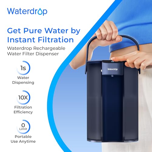 Waterdrop قارورة فلتر الماء الكهربائي ووتر دروب، موزع ماء قابل لإعادة الشحن، نظام سطح المكتب الفوري 200 جالون 15 كوب، معتمد من NSF/ANSI 401&53&42&372، يقلل من PFAS، الرصاص، الكلور، أزرق، لا يقلل من TDS - Image 2