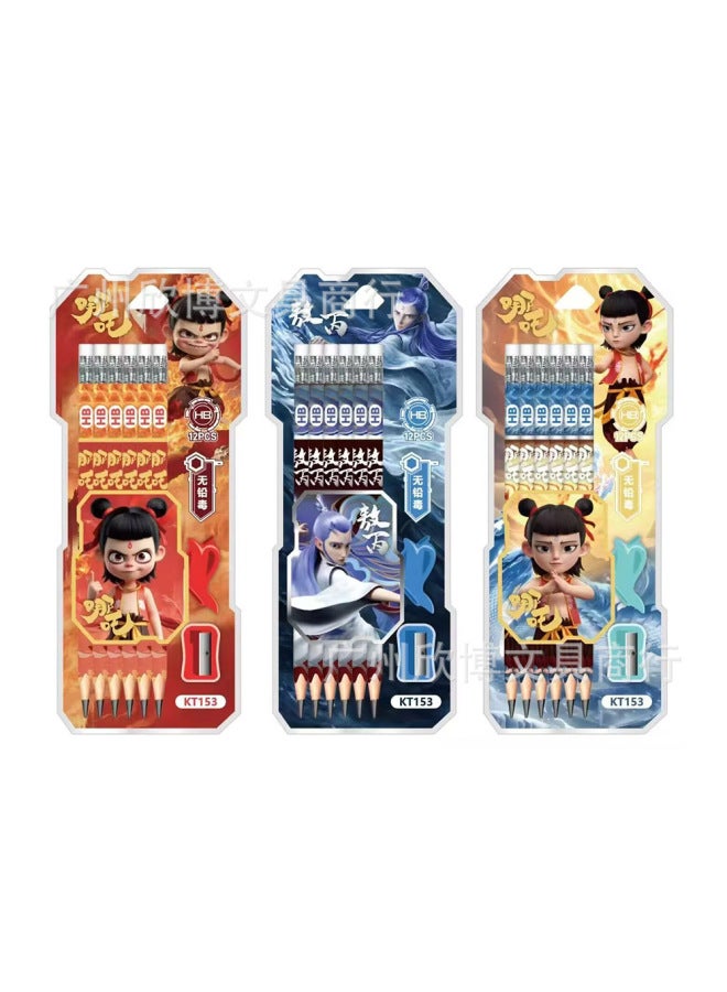 Xinbo Cute Cartoon Sanrio 12 Pack Pencil Set With Eraser Student Practising Pencil With Pencil Sharpener Pencil Gripper - Image 1