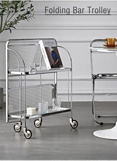 Merry Moments Foldable Serving Trolley Portable Bar Cart Wine Trolley Wine Cart Side Table Dining Kitchen Food Cart for Home Restaurant Office Retail with Wheels Free Assembling Clear Colour L61XH80XD45 cm  - Image 2