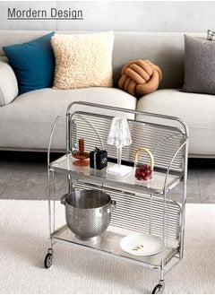Merry Moments Foldable Serving Trolley Portable Bar Cart Wine Trolley Wine Cart Side Table Dining Kitchen Food Cart for Home Restaurant Office Retail with Wheels Free Assembling Clear Colour L61XH80XD45 cm  - Image 3