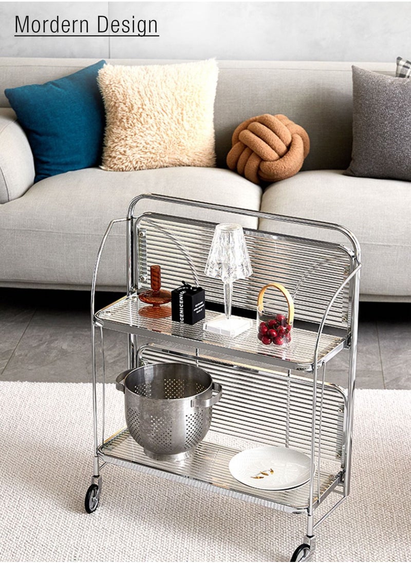 Merry Moments - Foldable Serving Trolley Portable Bar Cart Wine Trolley Wine Cart Side Table Dining Kitchen Food Cart for Home Restaurant Office Retail with Wheels Free Assembling Clear Colour L61XH80XD45 cm - Image 1