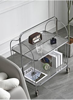 Merry Moments Foldable Serving Trolley Portable Bar Cart Wine Trolley Wine Cart Side Table Dining Kitchen Food Cart for Home Restaurant Office Retail with Wheels Free Assembling Clear Colour L61XH80XD45 cm  - Image 1