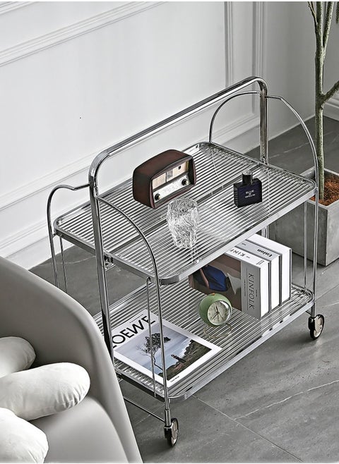 Foldable Serving Trolley Portable Bar Cart Wine Trolley Wine Cart Side Table Dining Kitchen Food Cart for Home Restaurant Office Retail with Wheels Free Assembling Clear Colour L61XH80XD45 cm