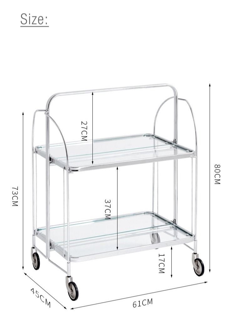 Merry Moments - Foldable Serving Trolley Portable Bar Cart Wine Trolley Wine Cart Side Table Dining Kitchen Food Cart for Home Restaurant Office Retail with Wheels Free Assembling Clear Colour L61XH80XD45 cm - Image 1