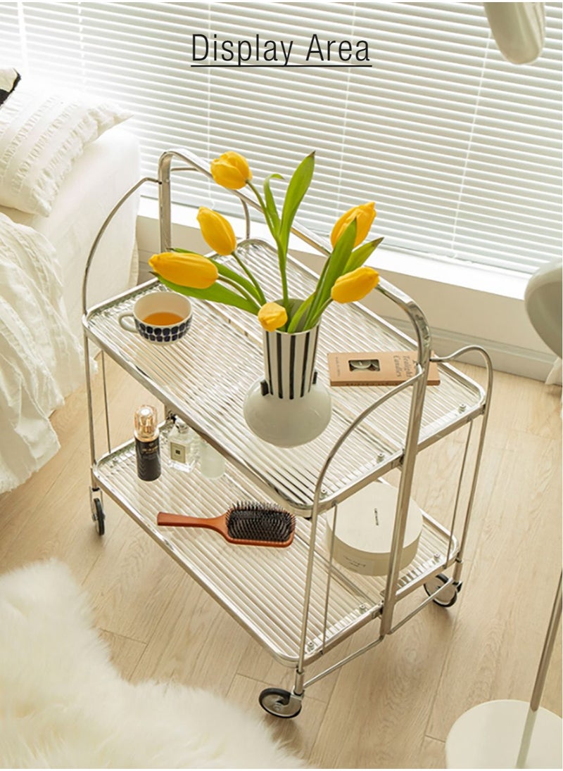 Merry Moments - Foldable Serving Trolley Portable Bar Cart Wine Trolley Wine Cart Side Table Dining Kitchen Food Cart for Home Restaurant Office Retail with Wheels Free Assembling Clear Colour L61XH80XD45 cm - Image 1