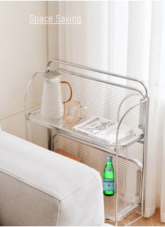 Merry Moments Foldable Serving Trolley Portable Bar Cart Wine Trolley Wine Cart Side Table Dining Kitchen Food Cart for Home Restaurant Office Retail with Wheels Free Assembling Clear Colour L61XH80XD45 cm  - Image 5