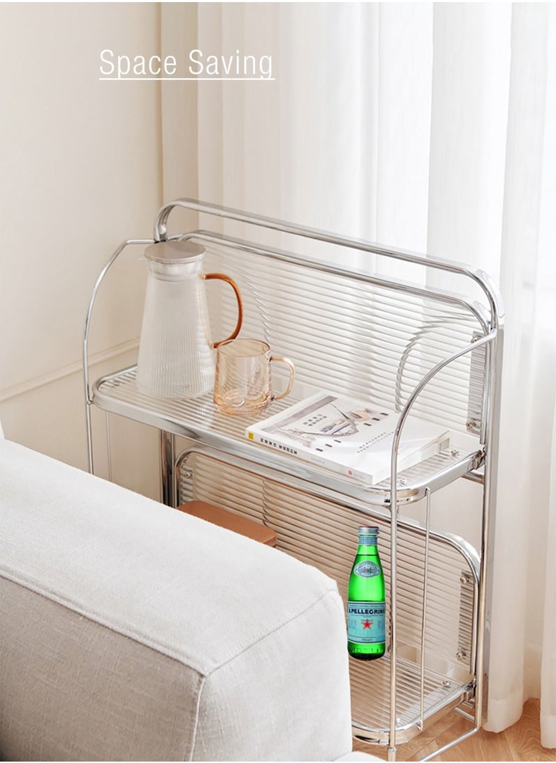 Merry Moments - Foldable Serving Trolley Portable Bar Cart Wine Trolley Wine Cart Side Table Dining Kitchen Food Cart for Home Restaurant Office Retail with Wheels Free Assembling Clear Colour L61XH80XD45 cm - Image 1