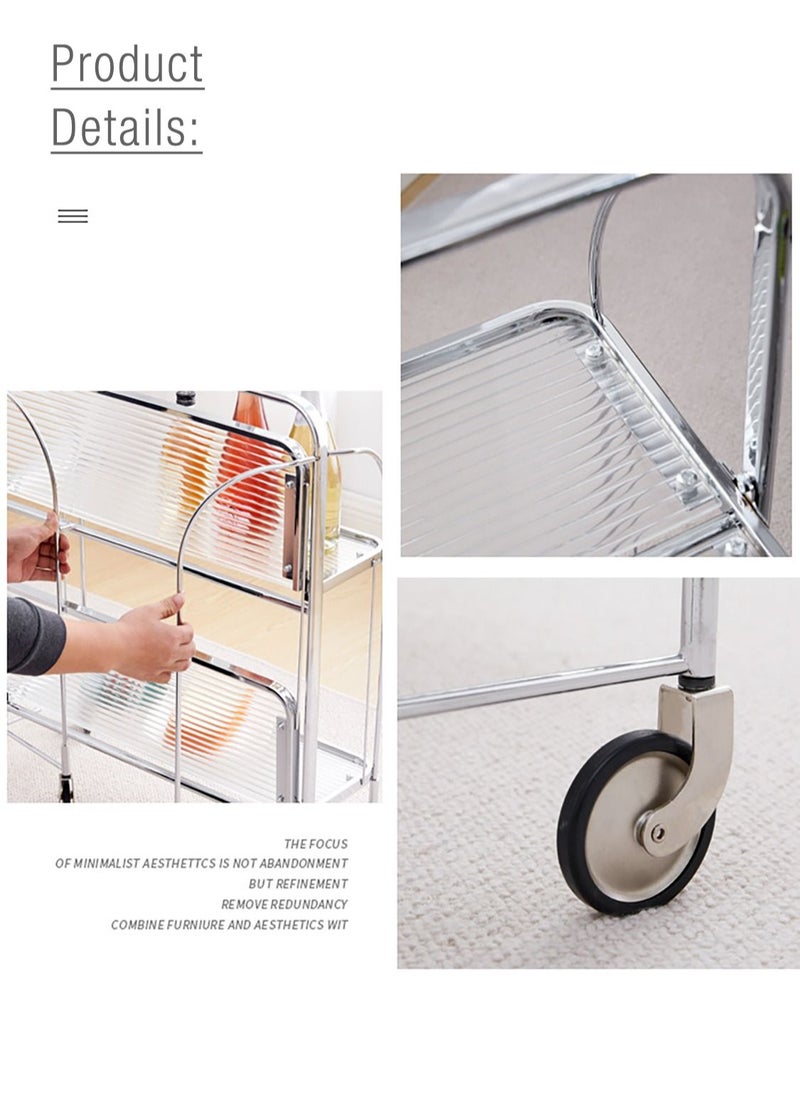 Merry Moments - Foldable Serving Trolley Portable Bar Cart Wine Trolley Wine Cart Side Table Dining Kitchen Food Cart for Home Restaurant Office Retail with Wheels Free Assembling Clear Colour L61XH80XD45 cm - Image 1