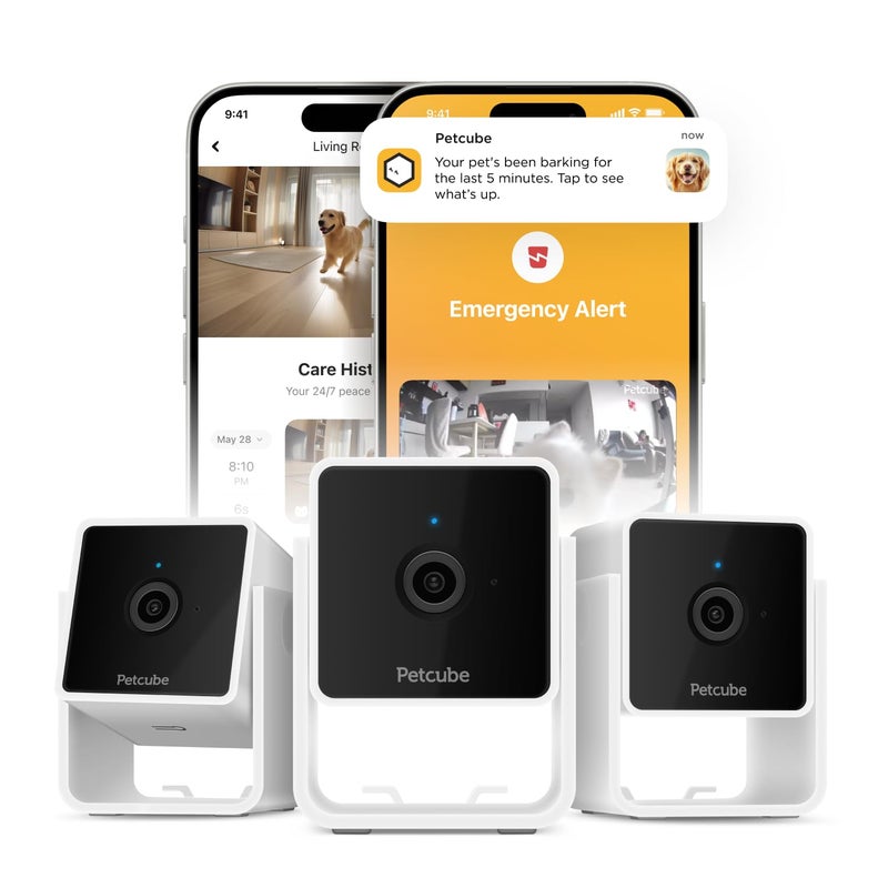 Petcube كاميرا بيتكيوب حزمة 3 | كاميرا أمان للحيوانات الأليفة داخل المنزل مع تطبيق الهاتف، صوت وفيديو ثنائي الاتجاه، رؤية ليلية، فيديو بدقة 1080p HD وتنبيهات ذكية - Image 1