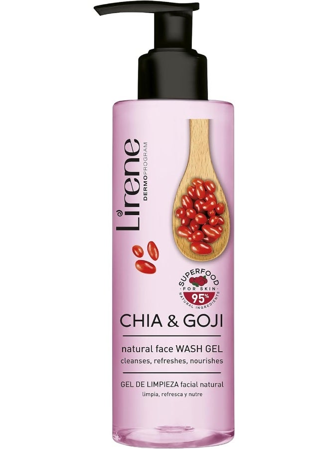 LIRENE جل غسول الوجه الطبيعي بالشيا والجوجي | ينظف، ينعش ويغذي | غذاء خارق للبشرة | 95% مكونات طبيعية | 190 مل