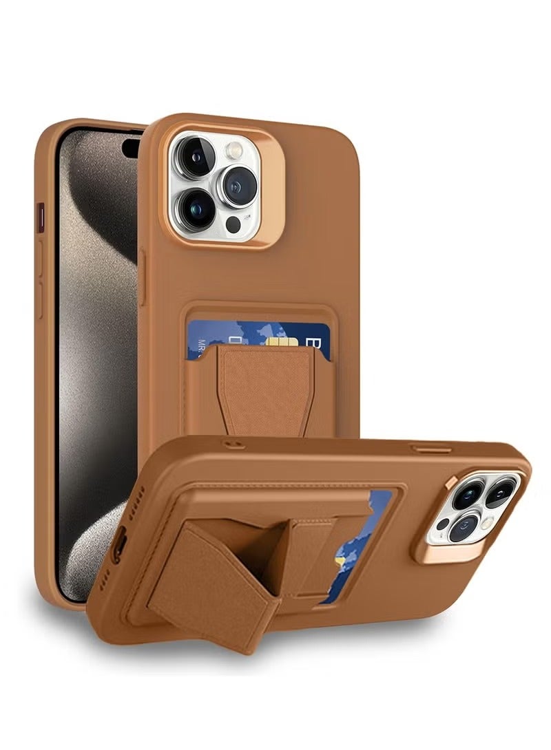 MIGOFAST Leather Card Holder Case Compatible with iPhone 15 Pro Max 6.7 inch Shockproof Leather Back Card Storage Plus Phone Stand - Image 1