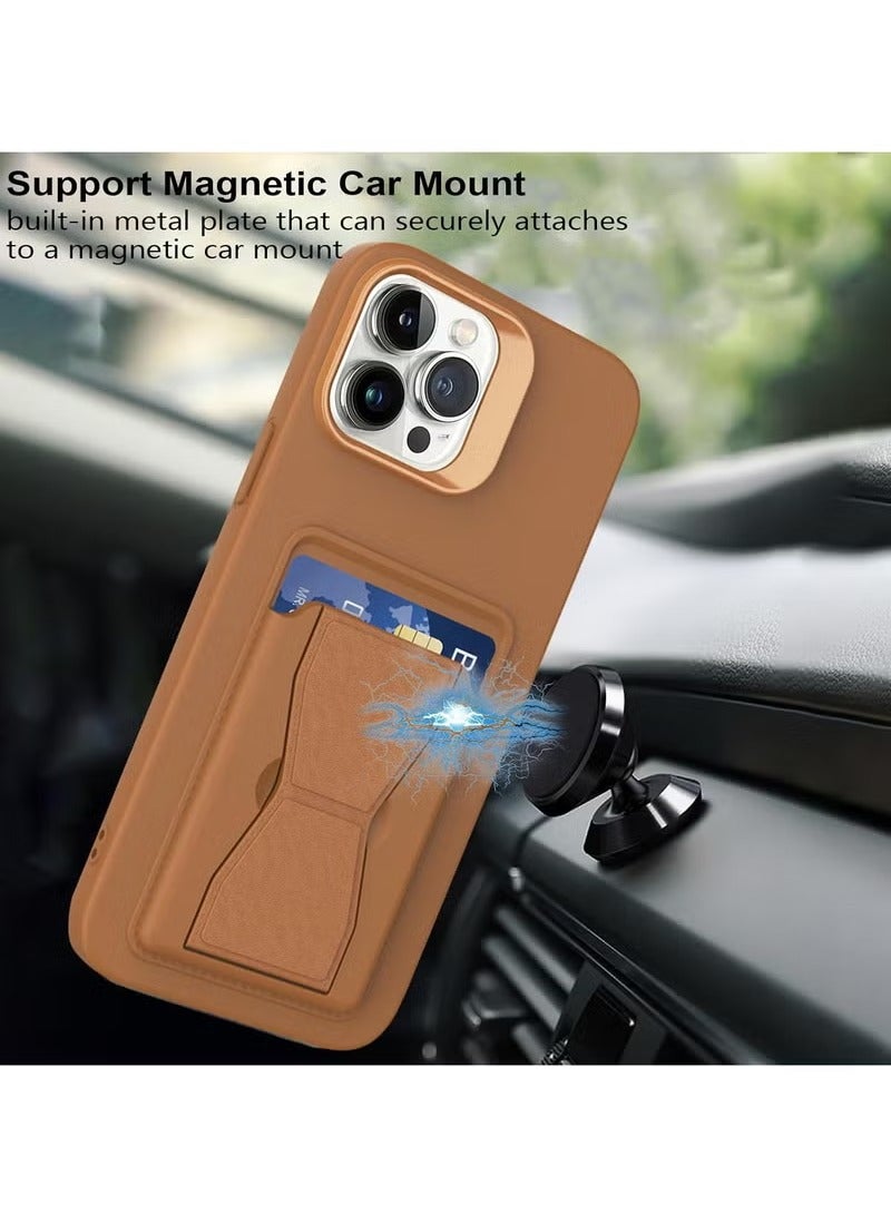 MIGOFAST Leather Card Holder Case Compatible with iPhone 15 Pro Max 6.7 inch Shockproof Leather Back Card Storage Plus Phone Stand - Image 3