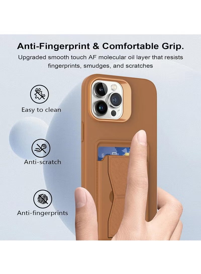 MIGOFAST Leather Card Holder Case Compatible with iPhone 15 Pro Max 6.7 inch Shockproof Leather Back Card Storage Plus Phone Stand - Image 4