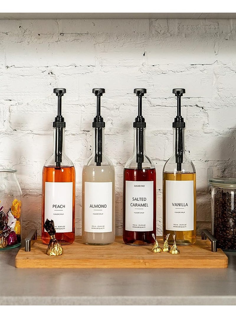 pump Glass Coffee Syrup Dispenser 25.4 oz 750 ml for Coffee Bar - 4 Bottles with Labels Included - Image 2