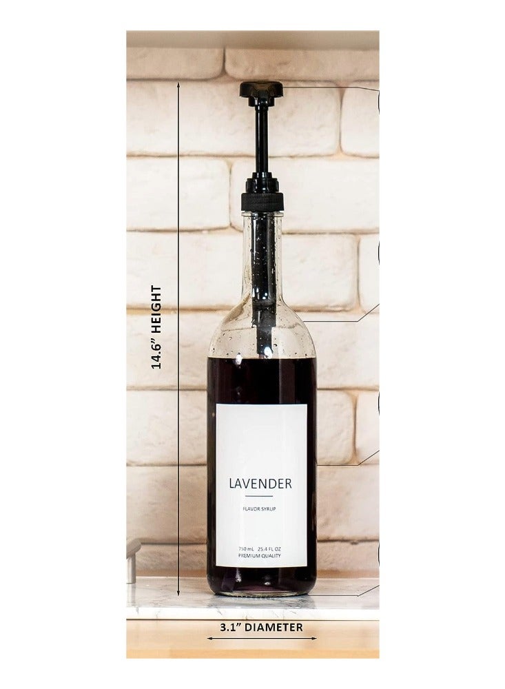 pump Glass Coffee Syrup Dispenser 25.4 oz 750 ml for Coffee Bar - 4 Bottles with Labels Included - Image 3