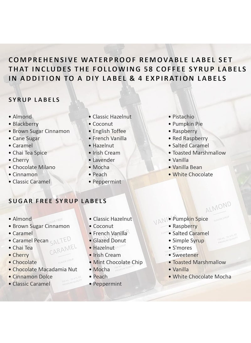 pump Glass Coffee Syrup Dispenser 25.4 oz 750 ml for Coffee Bar - 4 Bottles with Labels Included - Image 4