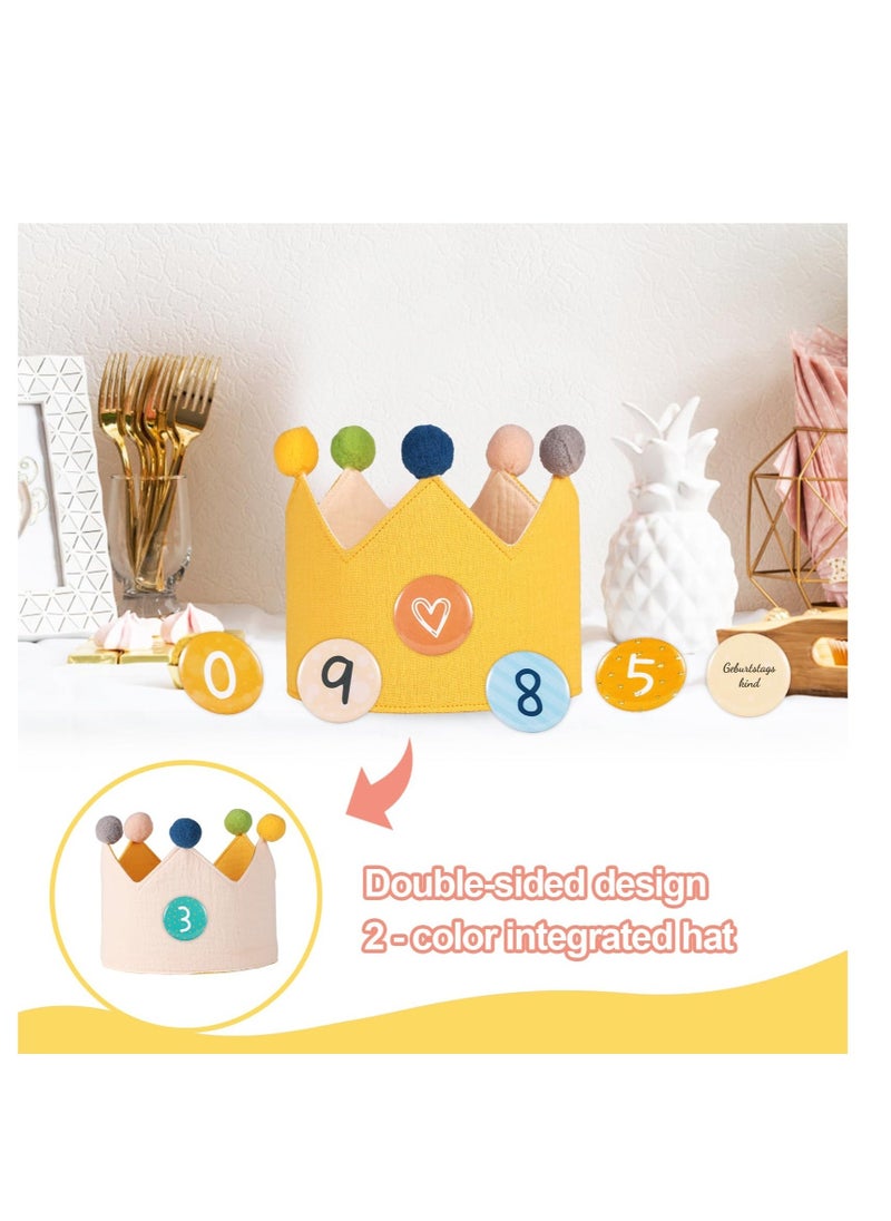 Birthday Crown Hat, Birthday Hat, with Interchangeable Numbers from 0 to 9  u0026 Cute Muslin Kids Birthday Crown Reusable Decorative Birthday Hat, Hat Party Supplies for Baby, Girls, Boys (Yellow)  - Image 3
