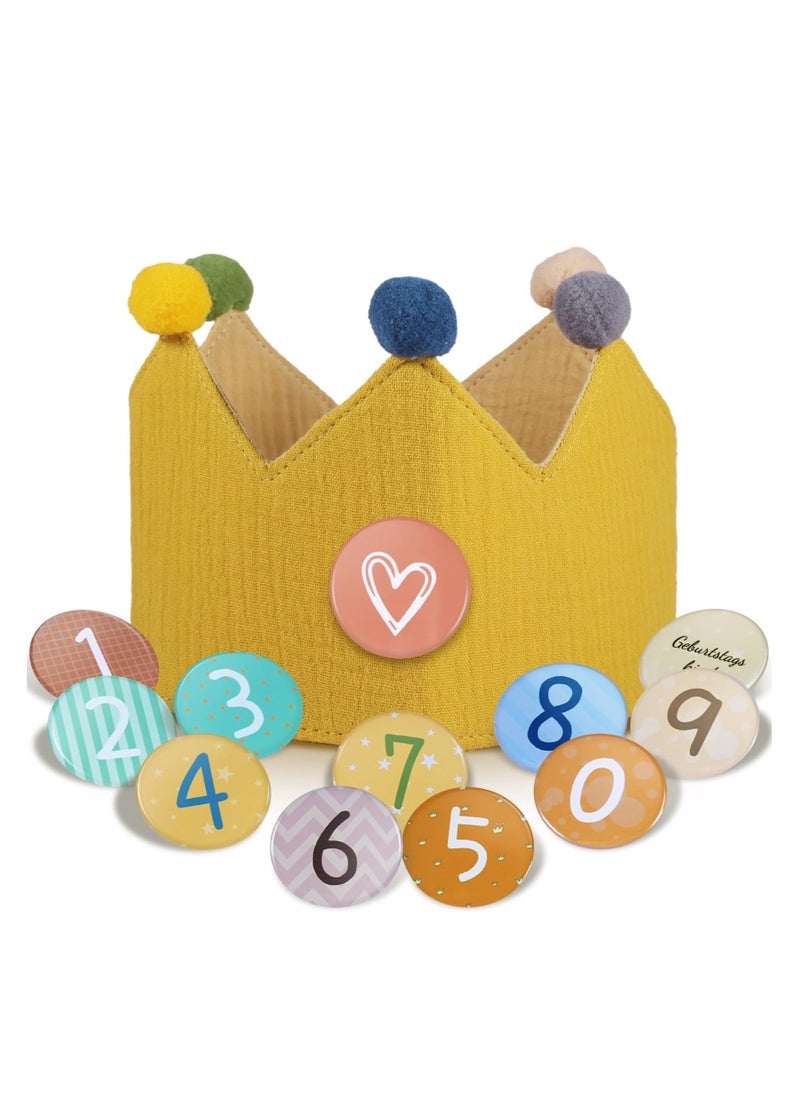Birthday Crown Hat, Birthday Hat, with Interchangeable Numbers from 0 to 9  u0026 Cute Muslin Kids Birthday Crown Reusable Decorative Birthday Hat, Hat Party Supplies for Baby, Girls, Boys (Yellow)  - Image 1